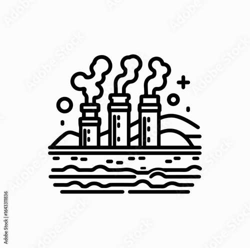 Geothermal Energy Icon – Underground Pipes with Steam Outline Vector