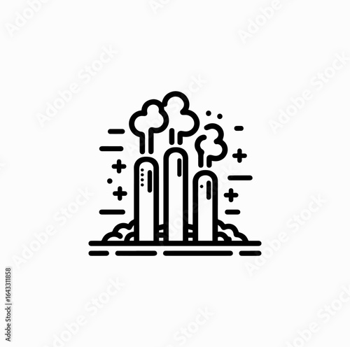 Geothermal Energy Icon – Underground Pipes with Steam Outline Vector