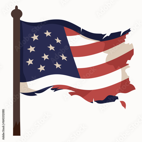 Tattered American Civil War Era Flag Waving Isolated Vector Illustration
