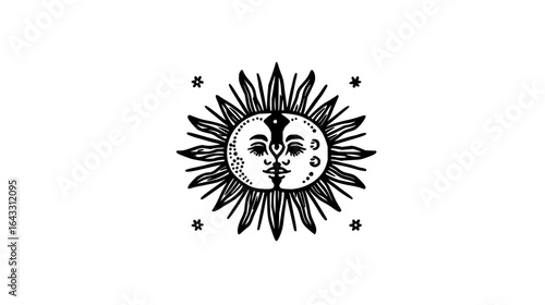 Sun Moon Face Tattoo Design with Stars