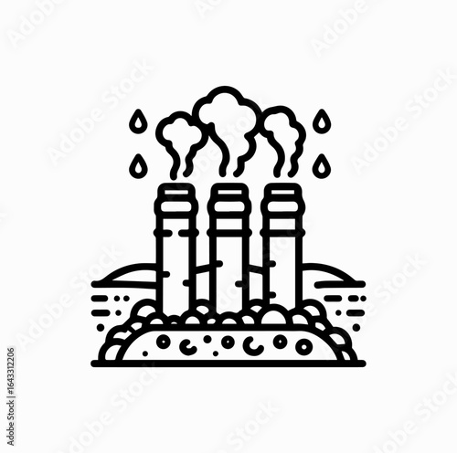 Geothermal Energy Icon – Underground Pipes with Steam Outline Vector