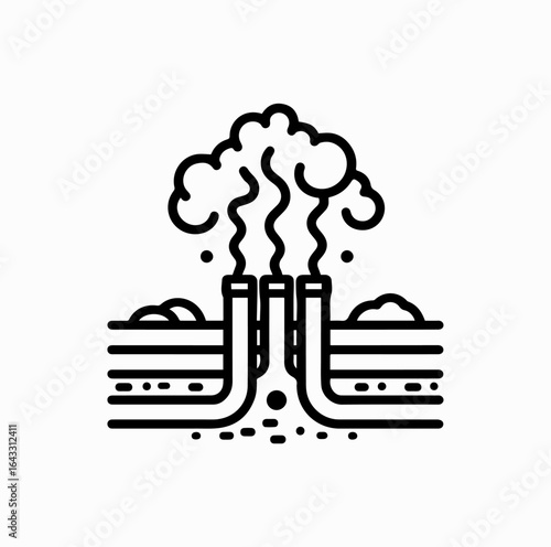 Geothermal Energy Icon – Underground Pipes with Steam Outline Vector