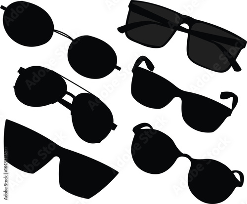 Trendy Sunglasses set with different lens collection vector illustration isolated on background . Fashionable eyeware colection,sunglasses silhouette vector for fashion,design elements,icon.