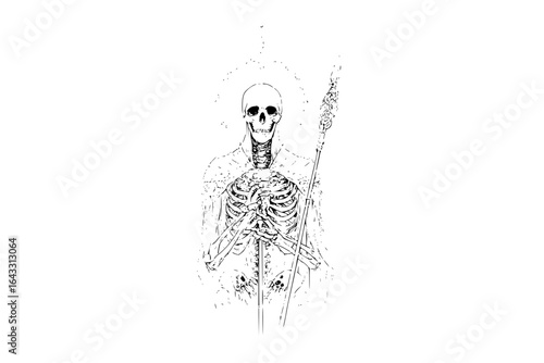 Skeleton Holding Spear Isolated on Background