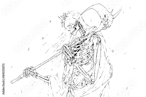 Skeleton Warrior Holding Sword in Dark Fantasy Style