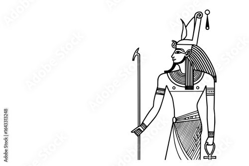 Egyptian Pharaoh Holding Staff in Ancient Temple