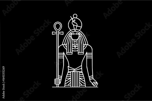Egyptian Pharaoh Holding Ankh on Black Background