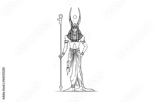 Egyptian God Anubis Standing with Staff