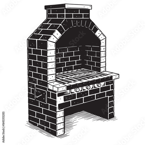 Hand drawn illustration of a brick barbecue grill perfect for outdoor grilling activities.