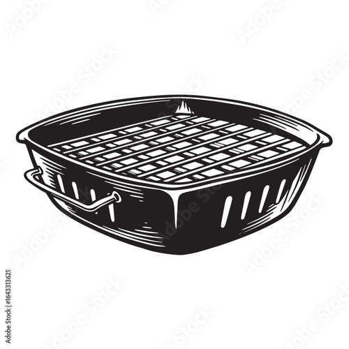 Hand drawn illustration of a charcoal grill for outdoor cooking and barbecue celebrations.