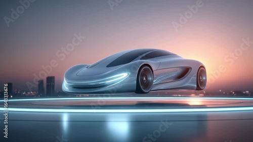 Future Flying Car Suspended Above the City