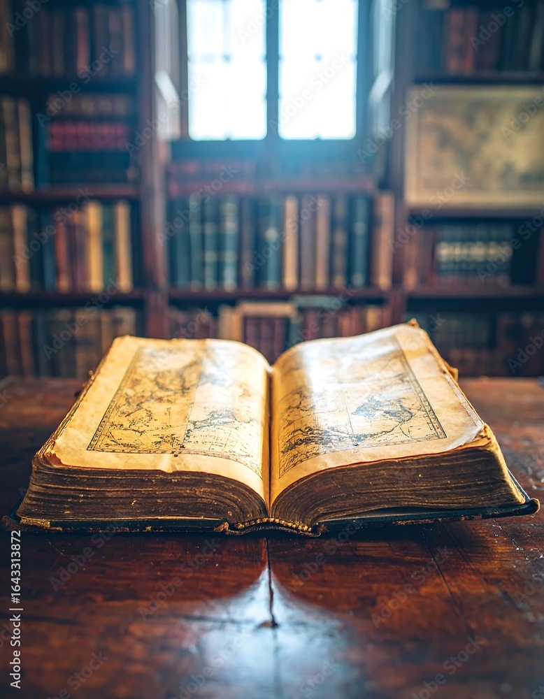 Obraz premium Antique book in library setting