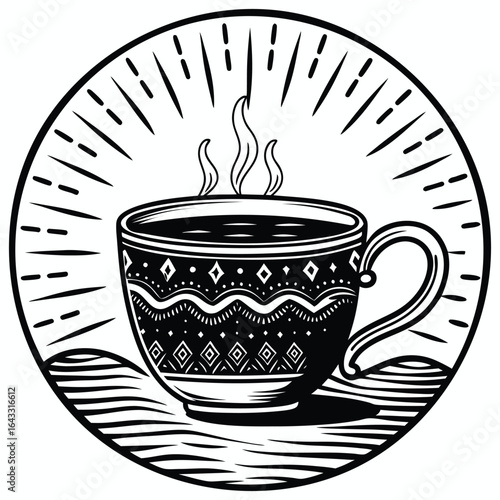 Cup of coffee and tea with coffee beans illustration