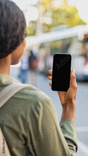 Person Holding Smartphone with Blank Screen for AI Chat