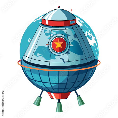 Classic Soviet Space Capsule Orbiting Earth Vector Illustration