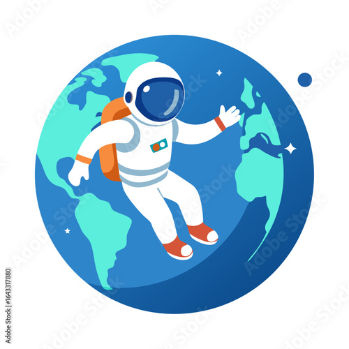 Astronaut Floating in Zero Gravity with Earth Background Vector