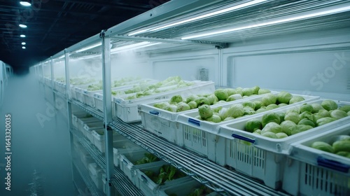 A modern, refrigerated storage facility for produce.