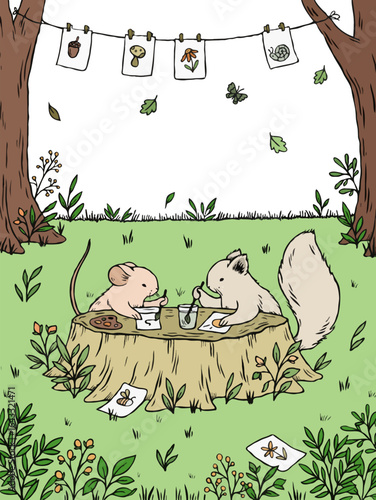 forest mammal activity drawing vector illustration