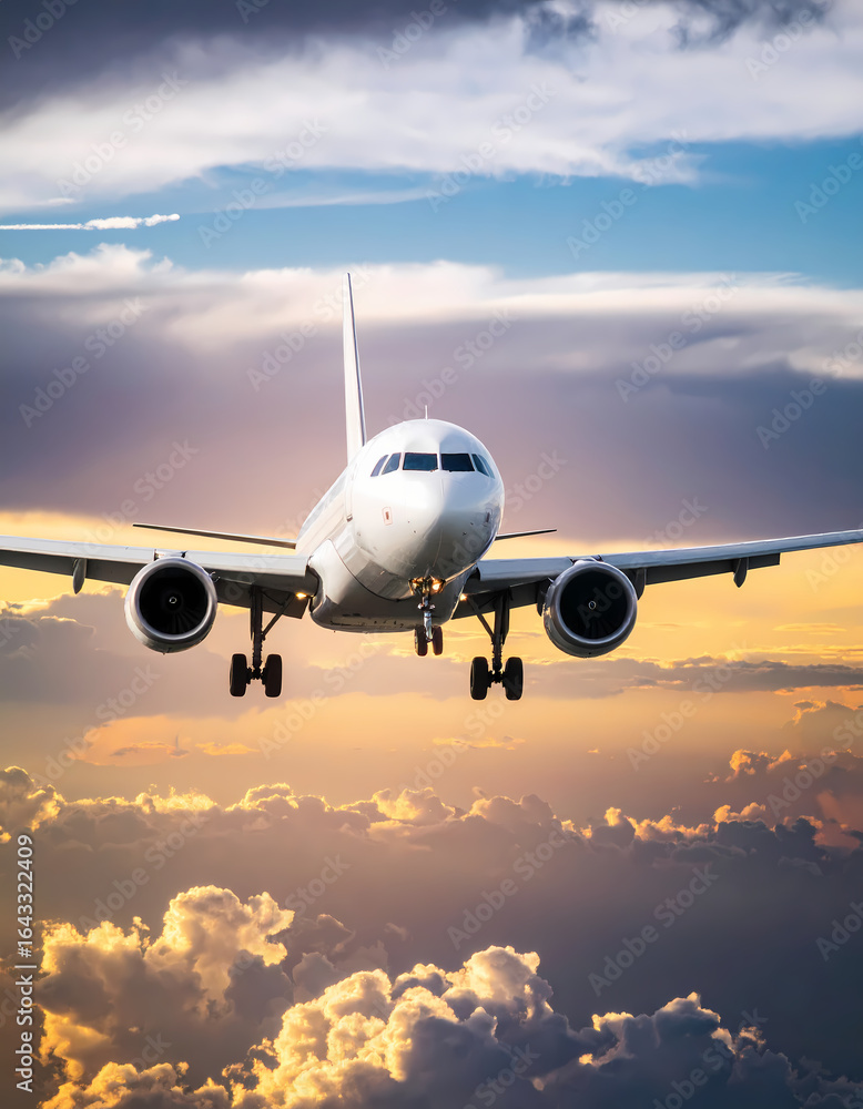 Obraz premium Airplane landing dramatic cloudscape