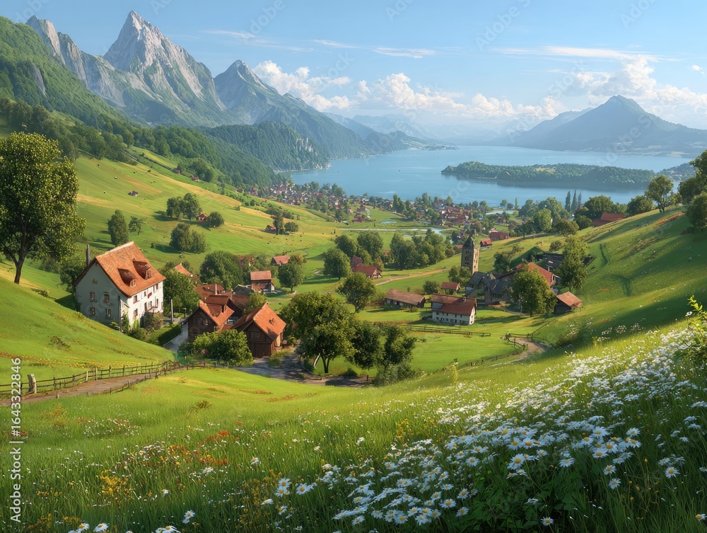 Obraz premium Relaxing mountain view a travel landscape of heaven's beautiful hills nature's colors under a clear sky