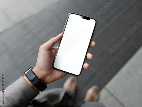 スマートフォンを持つ手と白い画面
