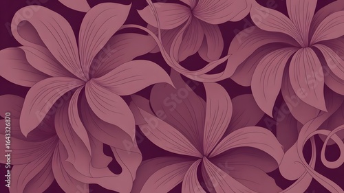 Wallpaper Mural Close up of a repeating pattern of stylized dark pink leaves and vines against a deep purple background Torontodigital.ca