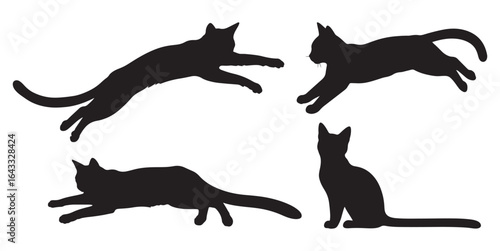 black and white silhouette vector set of cats 