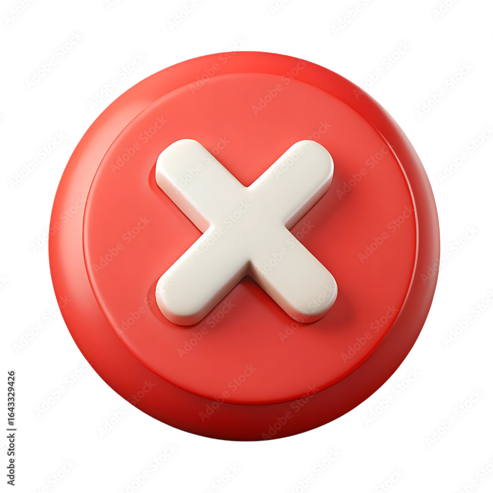 Obraz premium 3D Red Button with White Rejection Symbol.