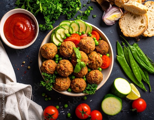 Vegetarian meatballs with vegetables