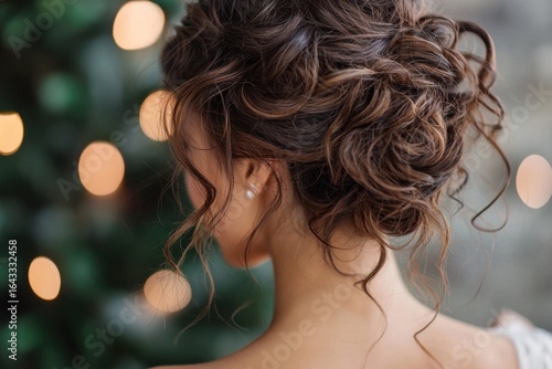 Elegant curly updo with voluminous pinned curls, perfect for formal occasions. hairstyle exudes sophistication and grace, ideal for weddings or special events