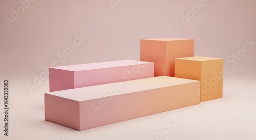 Photo of minimalist pastel podiums for product display and presentation in studio