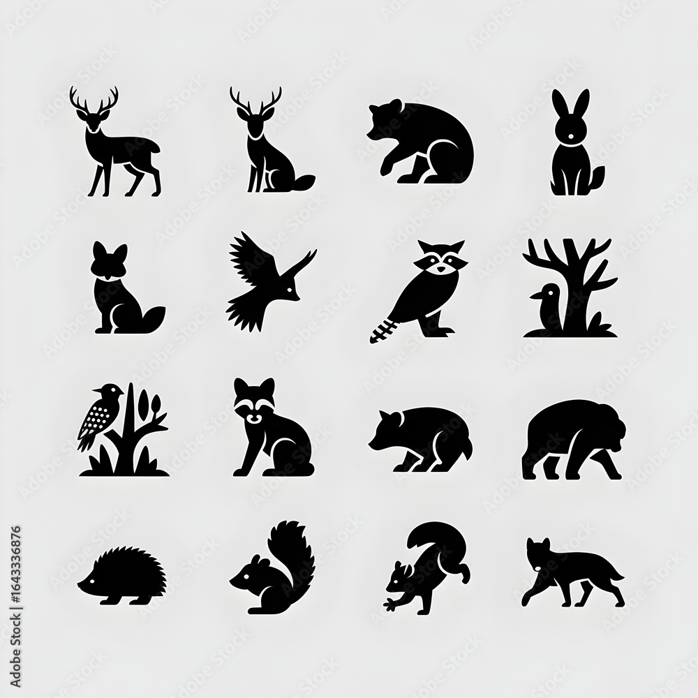 Obraz premium Charming collection of stylized woodland creature icons for nature projects