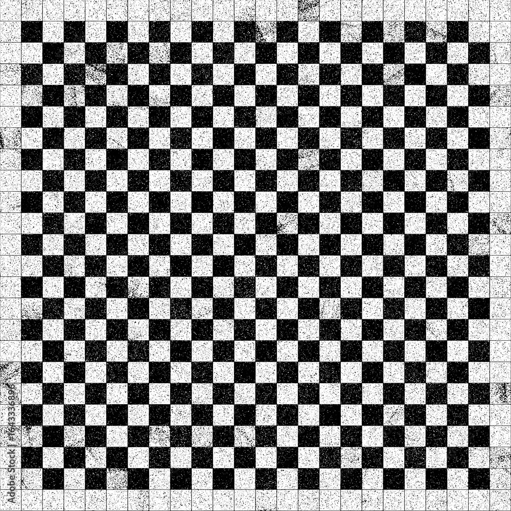Fototapeta premium Grunge black and white checkered background showing distressed texture