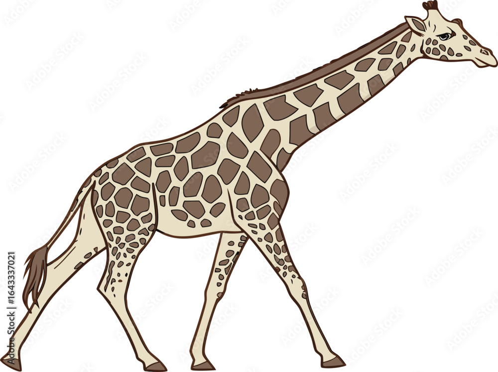 Fototapeta premium Realistic Giraffe Illustration for Wildlife Art. Detailed Giraffe Drawing for Animal and Nature Projects. Elegant Giraffe Artwork for Safari and Wildlife Themes. Giraffe Clipart Design for Educational