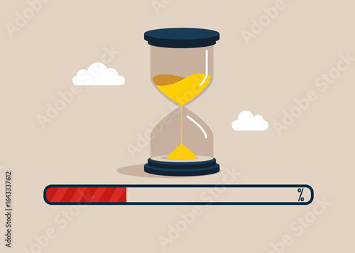 Hourglass. Time management. Long term investment return, retirement pension fund.