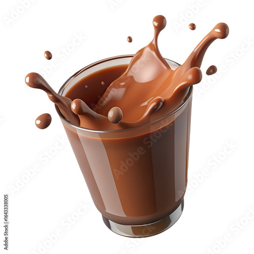 Chocolate Shake Splash PNG – Realistic Beverage Glass with Splash Isolated on Transparent Background