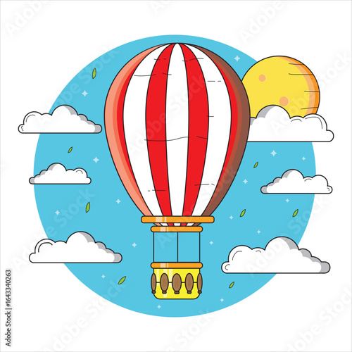 Air Ballon fly in the sky in the clouds vector with a cute happiness flat conceptual in this illustration cute for templete in vector .