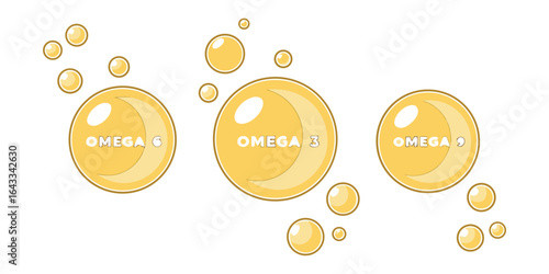 Illustration of omega 3 fatty acids supplements isolated on white background