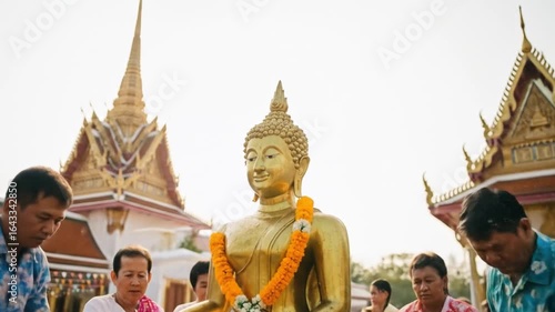 Songkran Festival: Thai People Pouring Water on Buddha Statue