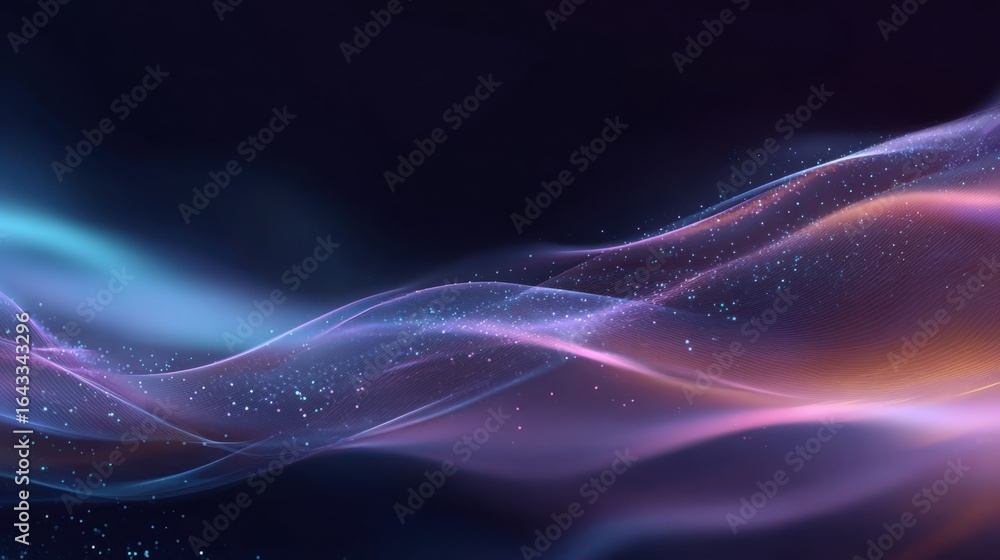 Fototapeta premium Abstract digital art featuring flowing waves of light and particles in violet and blue tones