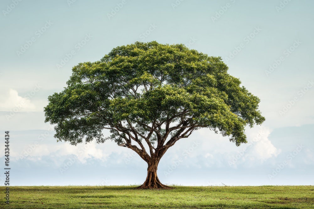 Obraz premium Lone tree against a clear sky ideal for nature enthusiasts and landscape projects, perfect for tranquil outdoor designs and eco-friendly themes