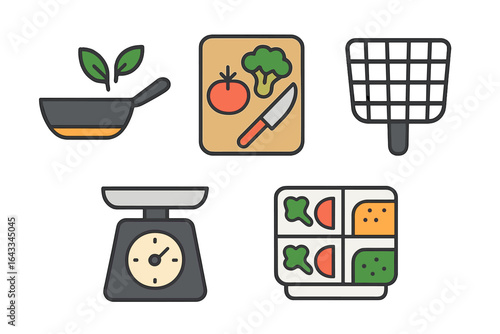 Cooking preparation tools and ingredients for meal planning and healthy eating