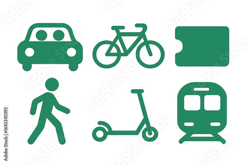 Different modes of transportation displayed with simple icons for urban commuting in a city setting