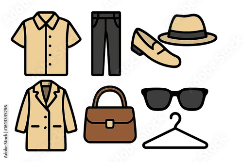 Stylish clothing and accessories displayed for a fashionable look in a modern setting