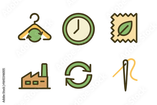 Sustainable fashion symbols representing eco-friendly practices in clothing and manufacturing