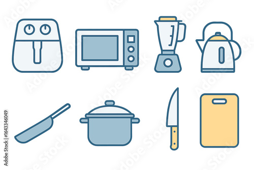 Kitchen appliances and tools in a minimalist design suitable for modern cooking