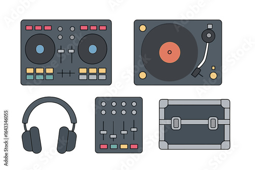 Mixing equipment and accessories for DJs in a modern setup