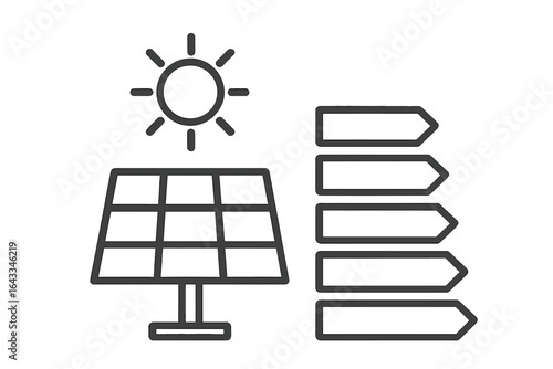 Solar panel technology promoting renewable energy with directional indicators in a clear design