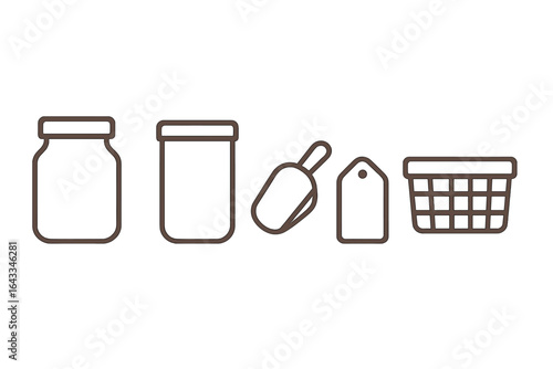 Various containers arranged in a line showcasing simplicity and utility in storage