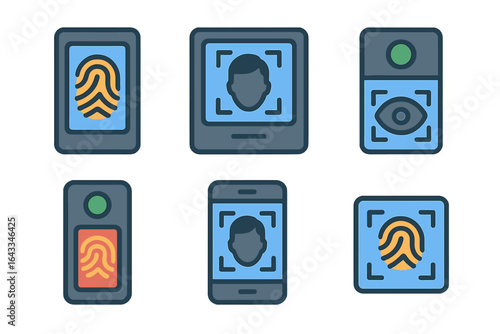 Technology showcases biometric identification methods including fingerprint and facial recognition systems